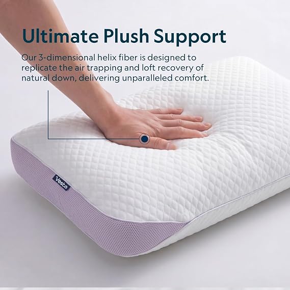 Vesta PurpleZen Eco-Luxe Down Pillow, Supportive, Adaptable, and Plush Pillow for Back, Stomach, or Side Sleepers, Washable Cooling Cover, Medium Profile (4.5 Height) & Soft (Pack of 1)