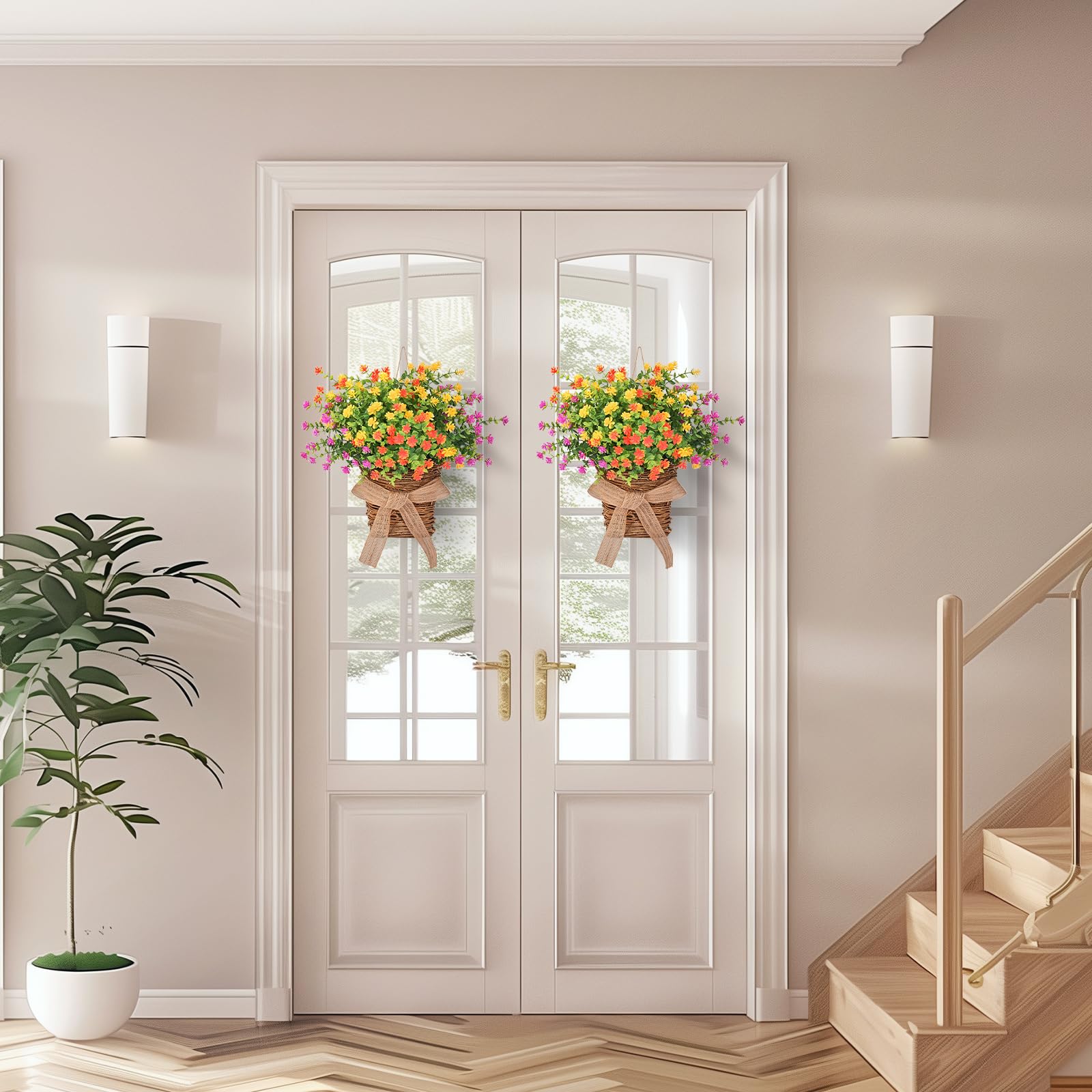 Dolicer Ghirlanda da appendere alla porta, da appendere, con fiori di bosso, bella ghirlanda artificiale primaverile ed estiva per porta d'ingresso, per casa, veranda, cortile, fattoria, decorazione