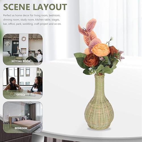 Miniatura 4 de Jarrones de pared para flores, hecho a mano, tejido a mano, florero de ratán para plantas, cesta de flores de bambú, organizador de almacenamiento