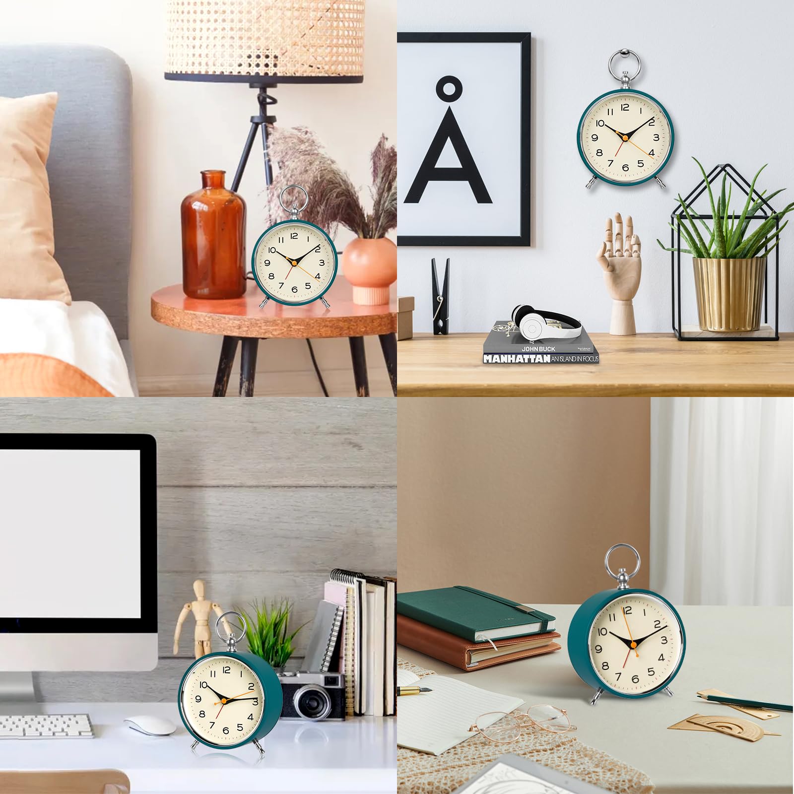 AYRELY® Réveil Analogique 3,5 Pouces – Petit Réveil Rétro Silencieux Sans Tic-Tac, Angle Réglable, Réveil Matin à Piles Avec Lumière Pour Table De Nuit Ou Bureau (Noir