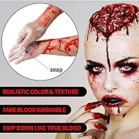 Vista 39 de Go Ho Maquillaje de sangre falsa que gotea (0.35 onzas), sangre falsa lavable para heridas de cicatriz, flujo de sangre falsa de fácil secado
