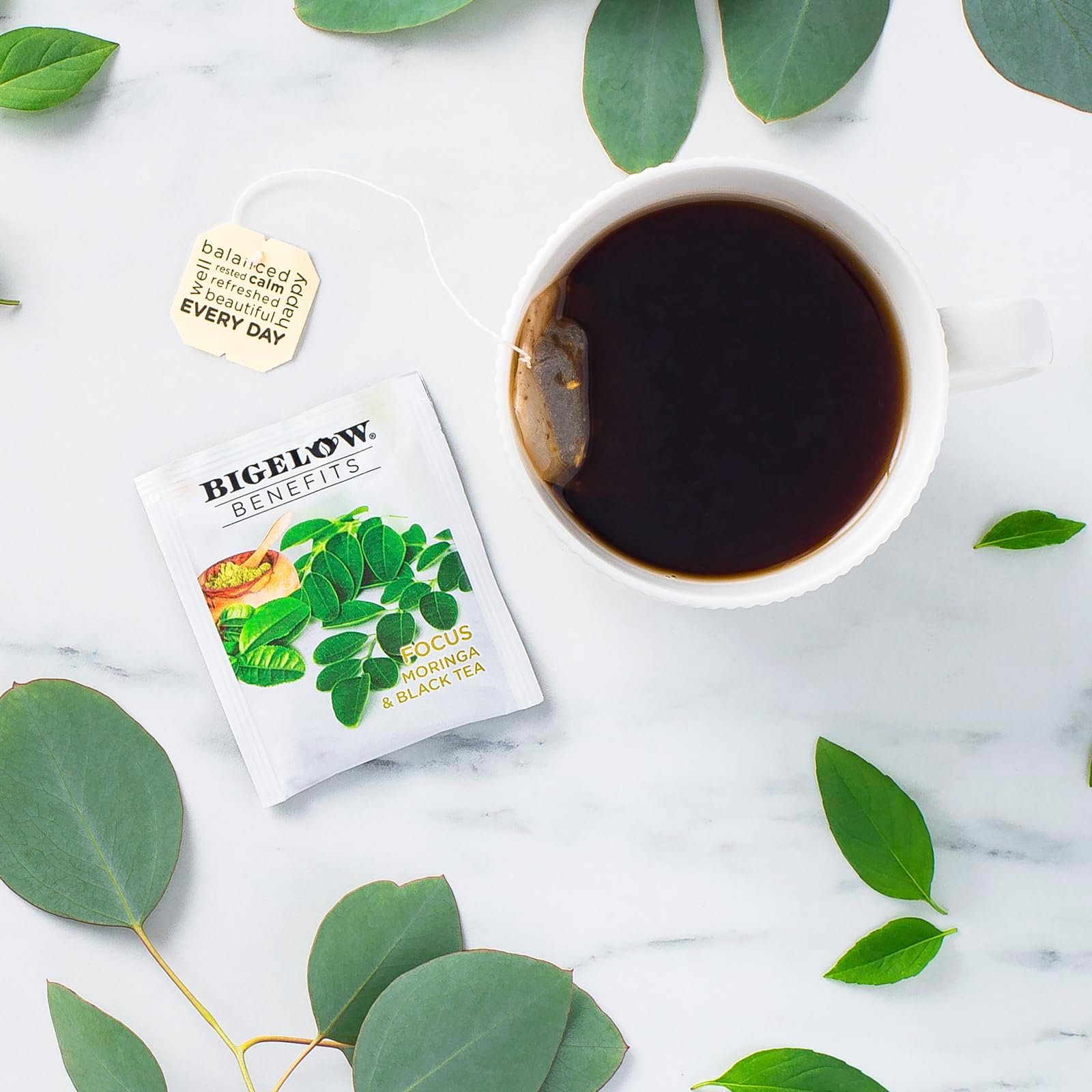 Bigelow Benefits Focus Moringa & Black Tea, Caffeinated, 18 Count (Pack of 6), 108 Total Tea Bags