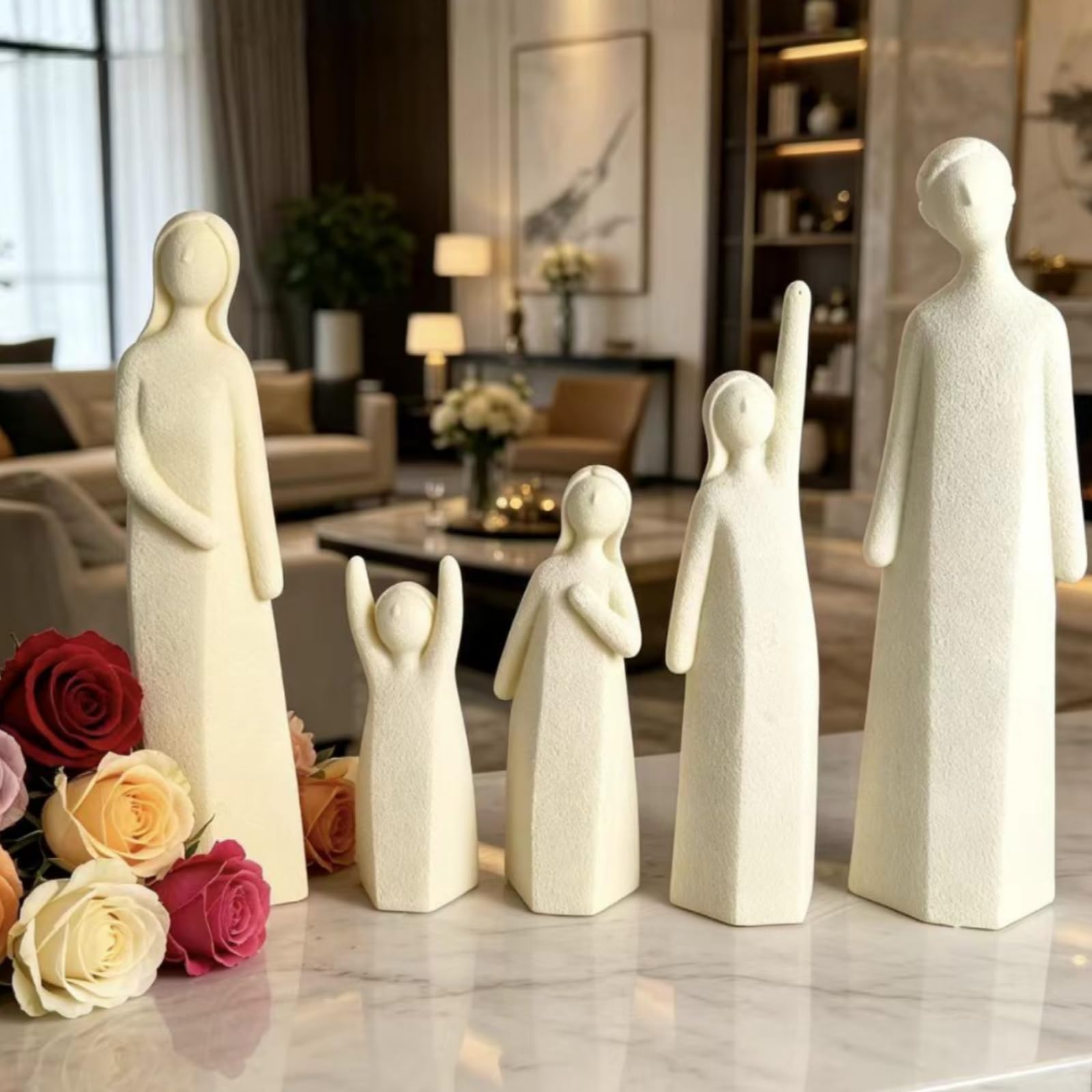 Scultura Concettuale Statua | Effetto Pietra, Minimalista, Scultura con Cinque Figure, per Libreria, Scrivania