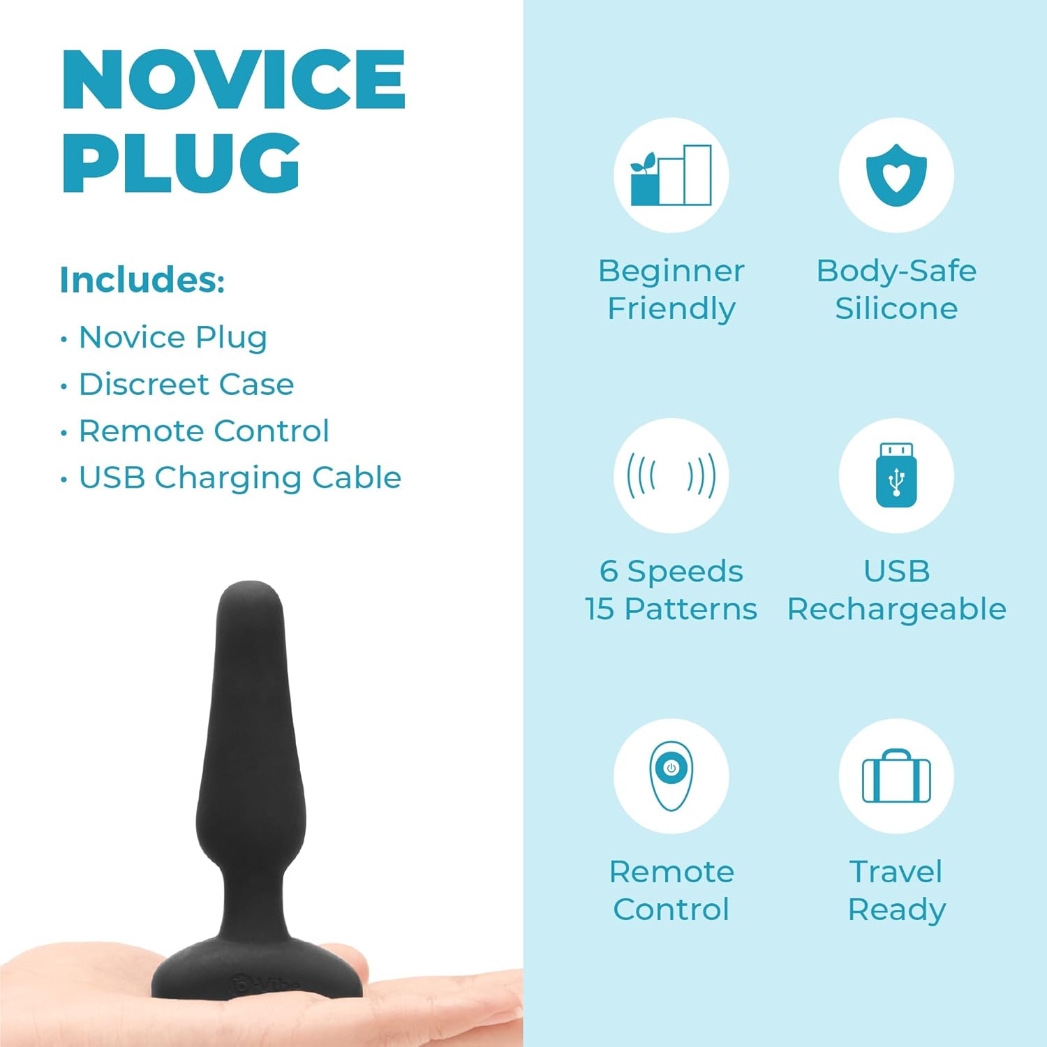 b-Vibe Novice Plug Remote Control Anal Plug Adult Toys, Adult Sex Toys Anal Plug for Couples, Anal Training, and Sexual Stimulation Device for Butt Plug - Black