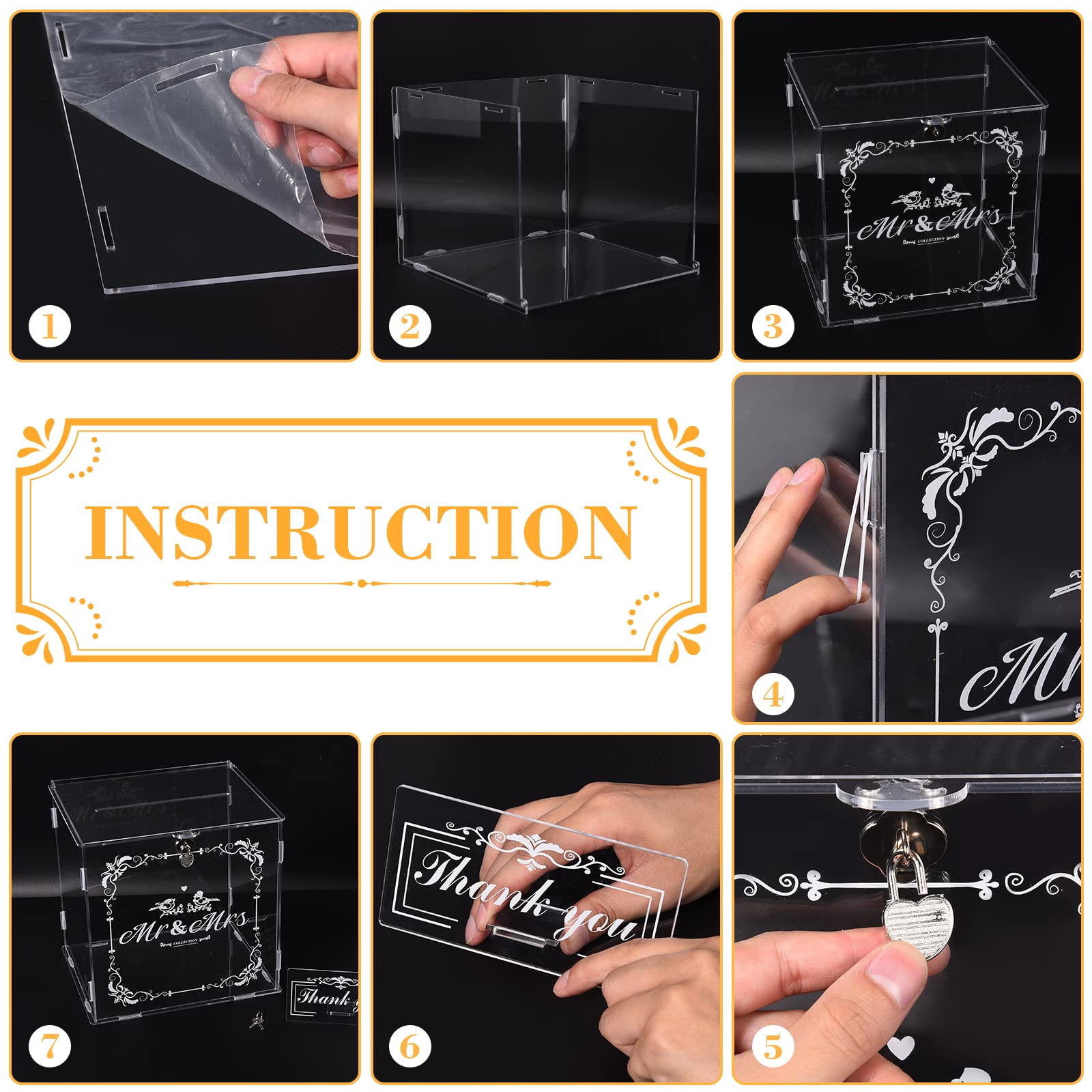 Herenear Boîte à Cartes de Mariage en Acrylique, Boite à Enveloppe avec Serrure pour Anniversaire, Fête, Réception