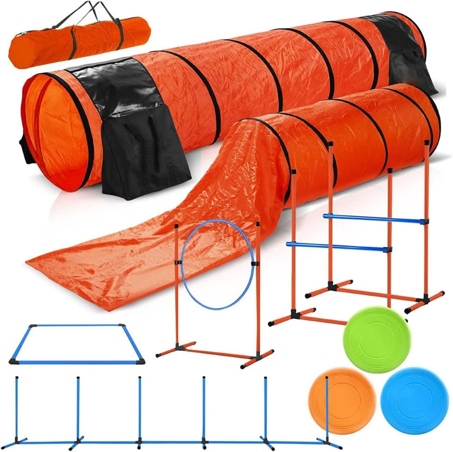 Dog Agility Training Equipment Set,Portable Dog Agility Course Backyard Set with 9ft Dog Tunnel, Weave Poles, Hoop Dog Jumps, Collapsible Water Bowl & More,Dog Training Kit for Indoor & Outdoor