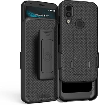 BELTRON Heavy Duty Case with Swivel Belt Clip for CAT S62 - Features Secure Fit & Built-in Kickstand Black w/2.25" Clip