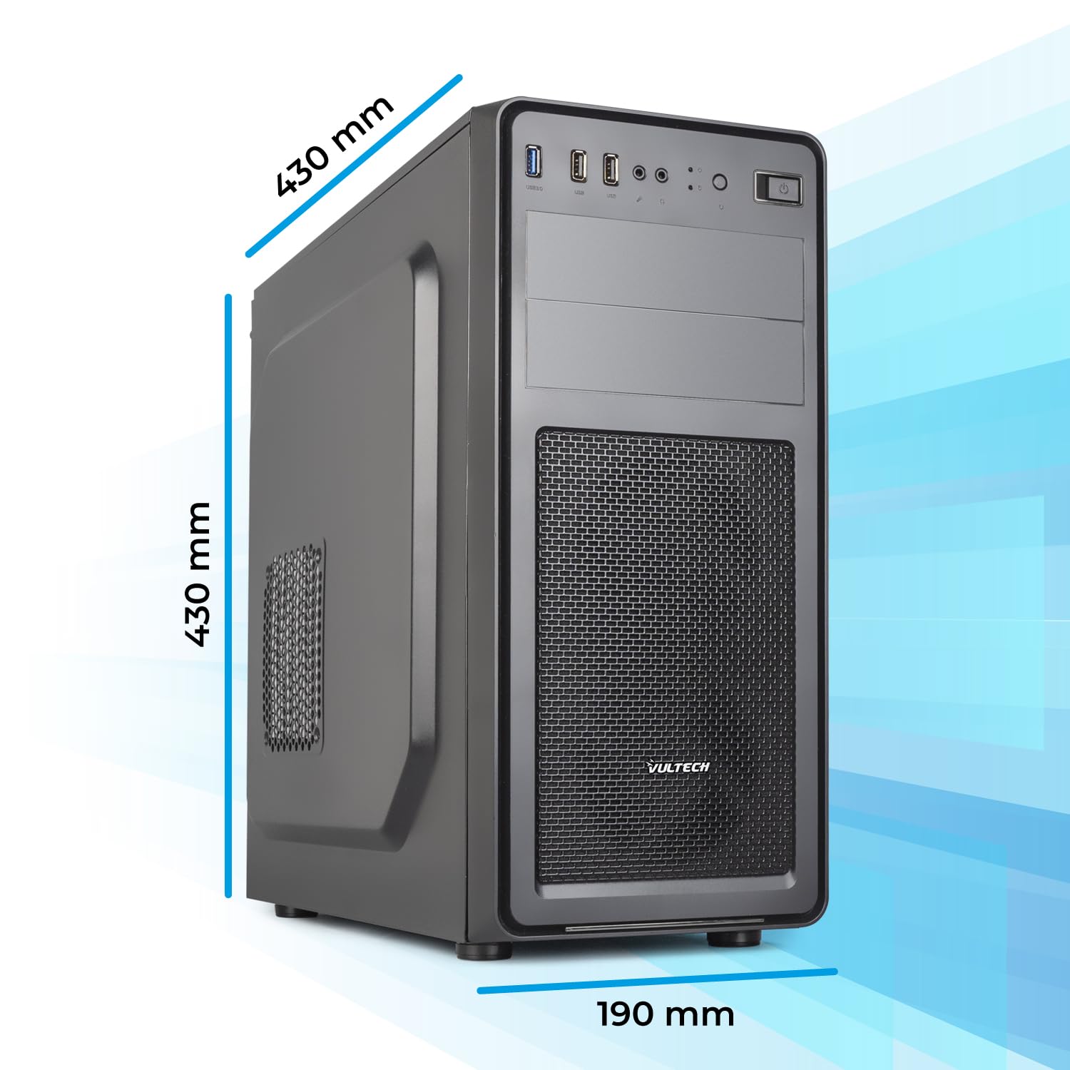 VulTech VCO-A2699 Case ATX senza Alimentatore, Computer Case compatto, Compatibile con MicroATX 1x USB 3.0, 2x USB 2.0, colore nero
