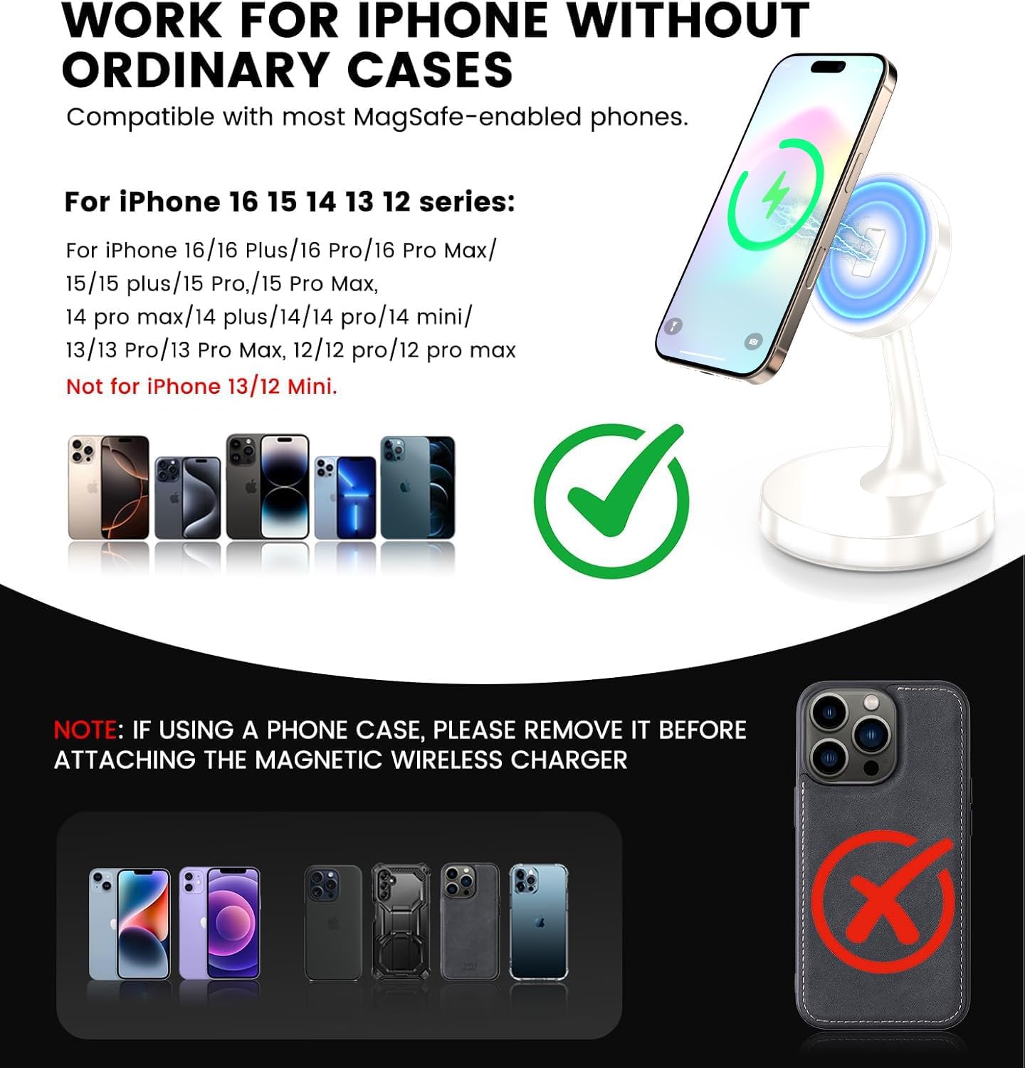 2 Pack Magnetic Wireless Charger iPhone, 15W Fast Mag-Safe Charger Stand for iPhone 17/17 Air/17 Pro/17 Pro Max 16/15/14/13/12 Series Magnet Wireless Charging Station/Pad for AirPods- Gifts Ideas