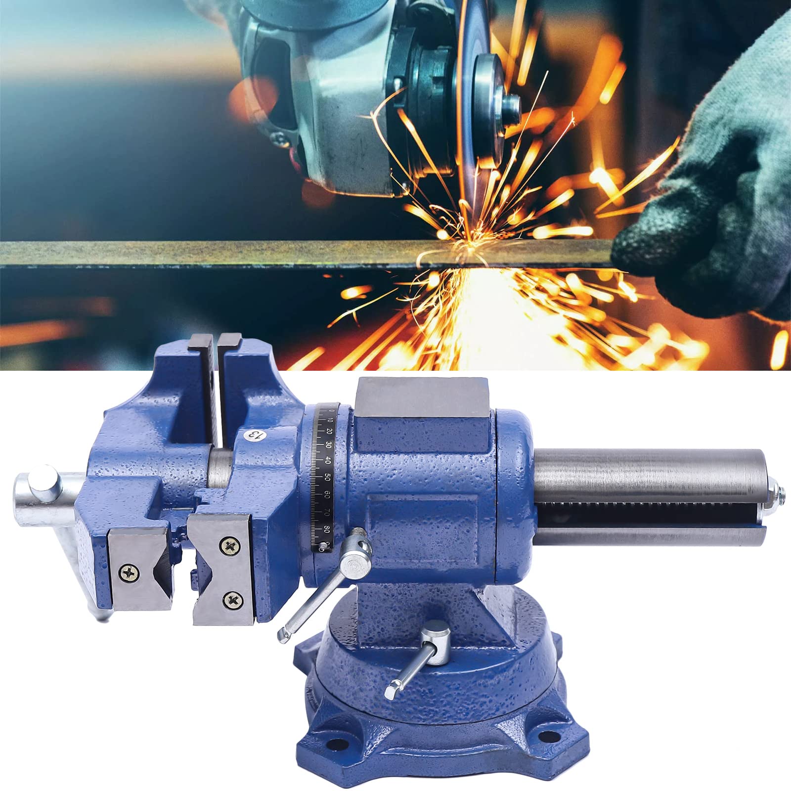Bench Vise - Tornillo de banco giratorio multifuncional para banco de trabajo y taller, giratorio 360°, apertura de 100 mm, para carpintería y soldadura, color azul