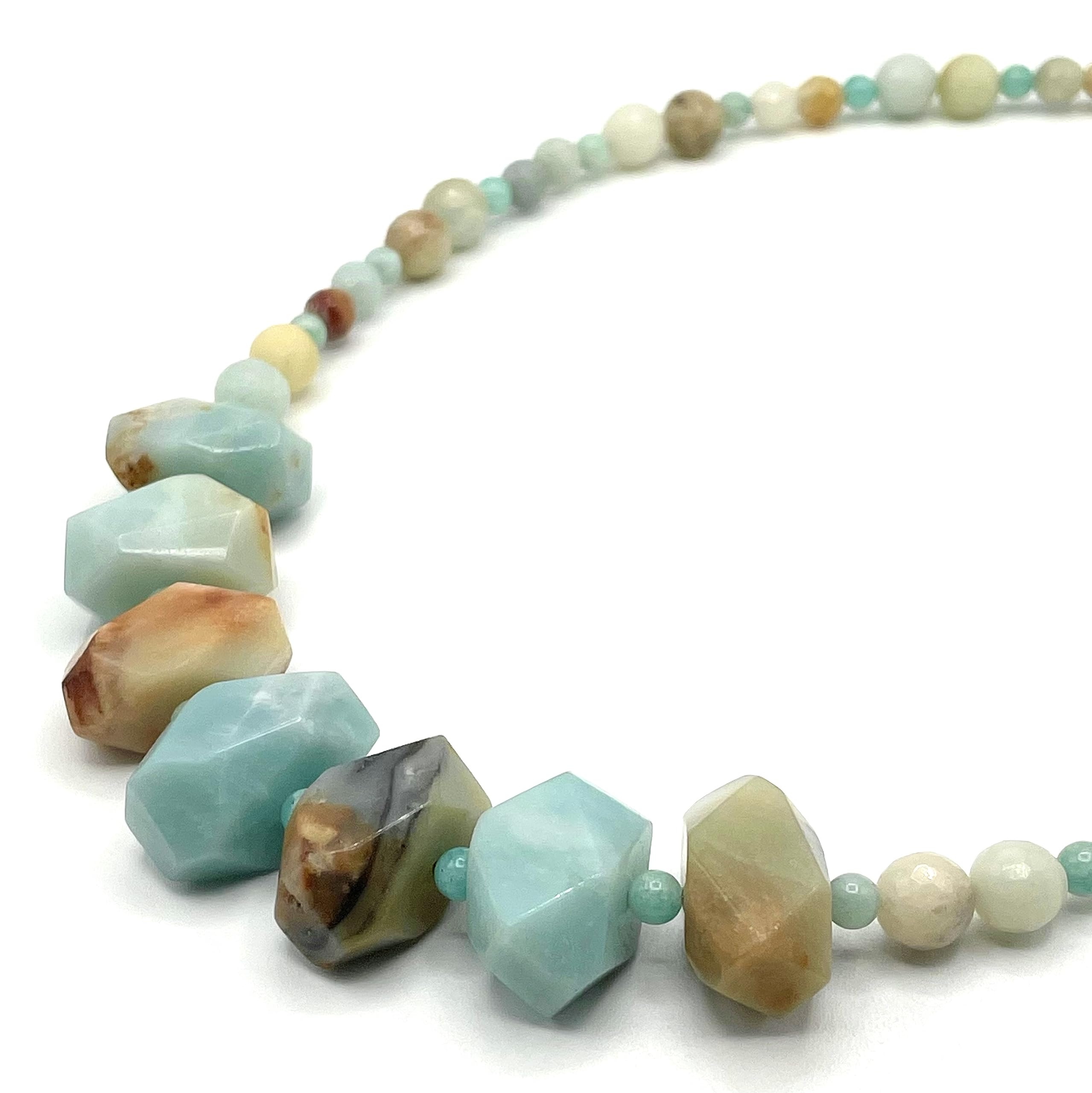 Collana con Pietre di Amazzonite Multicolor, Girocollo Grandi Pietre Turchesi, Gioielli Argento 925, Bijoux Italiani, Pietra di Marzo