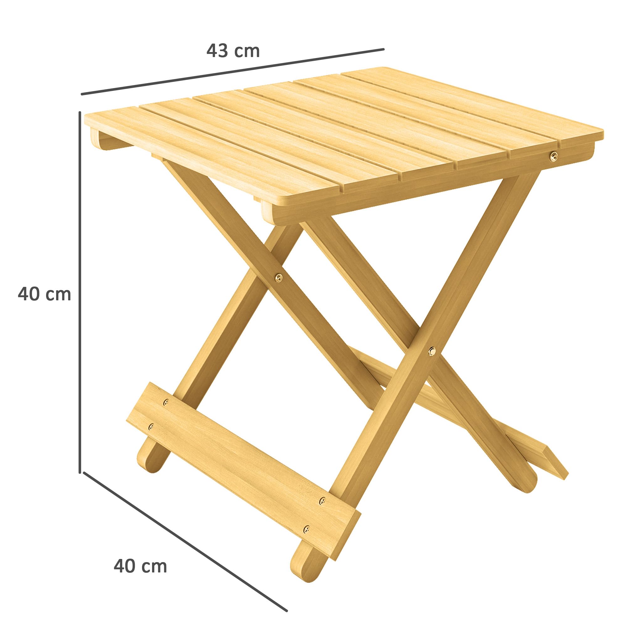 Outsunny Table Basse Pliante en Bois Massif, Table d'appoint Pliante, 40 x 43 x 40 cm, Bois Naturel