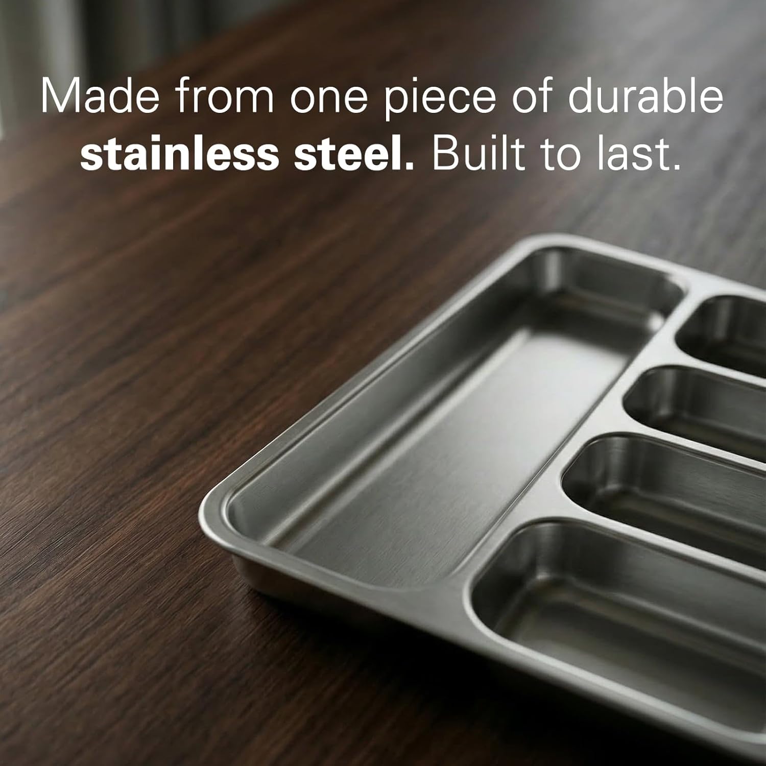Zarler Stainless Steel Silverware Organizer, Durable Metal Utensil Drawer Organizer with 5 Compartments, Silverware Tray for Drawer, Dishwasher Safe, 13.8" x 11.4" x 1.6", Silver