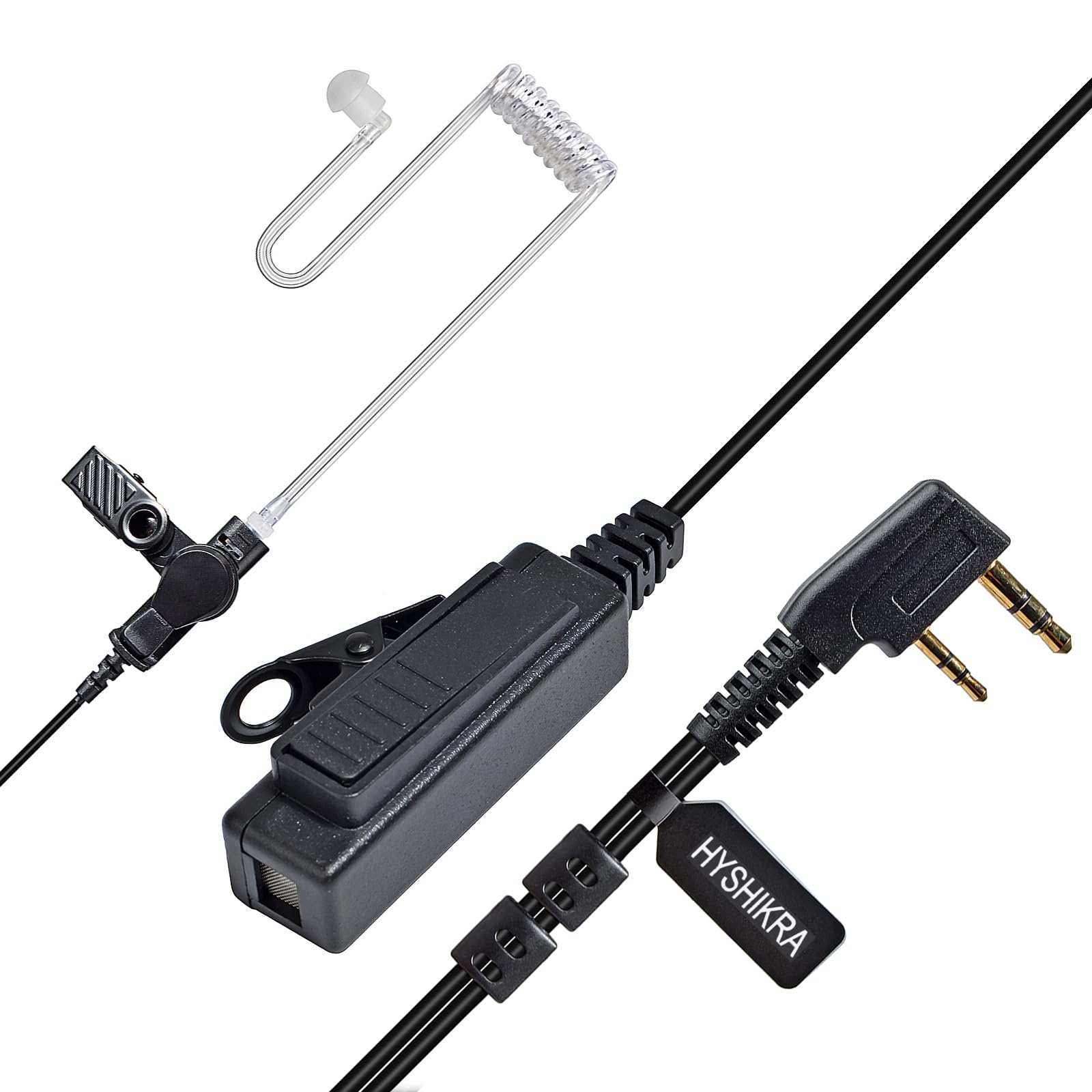 Auricular de 2 Pines para Walkie-Talkie con Micrófono de Tecla Grande | Compatible con Radios Baofeng UV-5R, UV-5RA, 888S y Kenwood (Incluye tapones de repuesto)