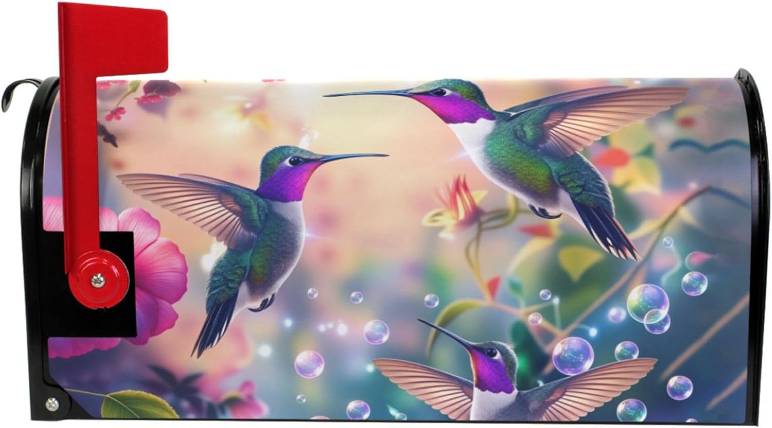 Wamika Spring Hummingbirds Magnetic Mailbox Covers Morning Glory Flowers Purple Pink Mailbox Cover Standard Size Full Magnet Garden Yard Porch Mail Boxes Cover Holiday Decorations 21" L x 18" W