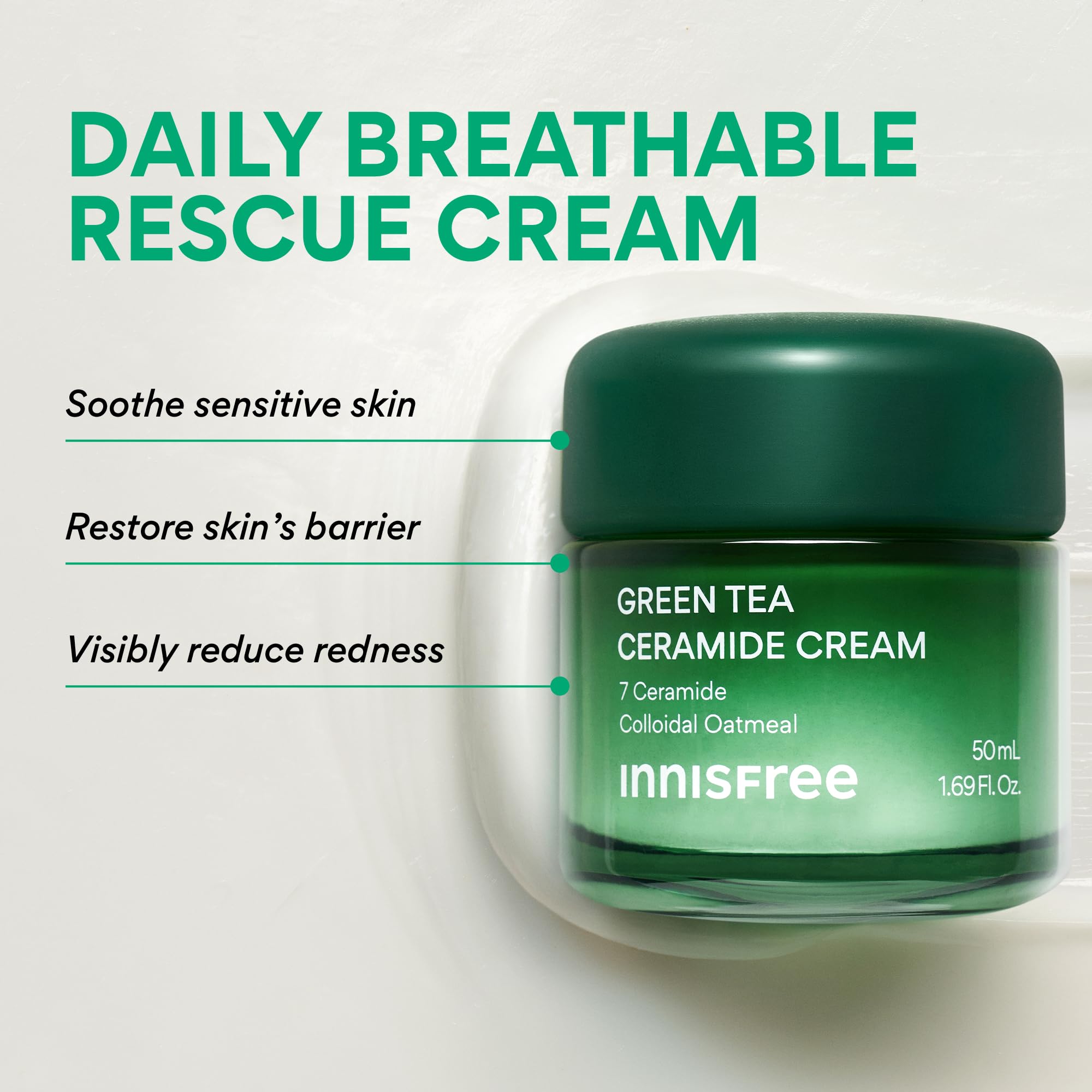 innisfree Green Tea Ceramide Cream Hydrating Korean Rescue Moisturizer