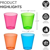 Vista 2 de Party Essentials Hard Plastic 2-Ounce Shot/Shooter Glasses, 40-Count, Assorted Neon