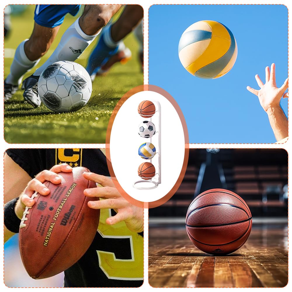 Soporte vertical para balones de metal, estante de 4 niveles para voleibol, baloncesto, fútbol (blanco)