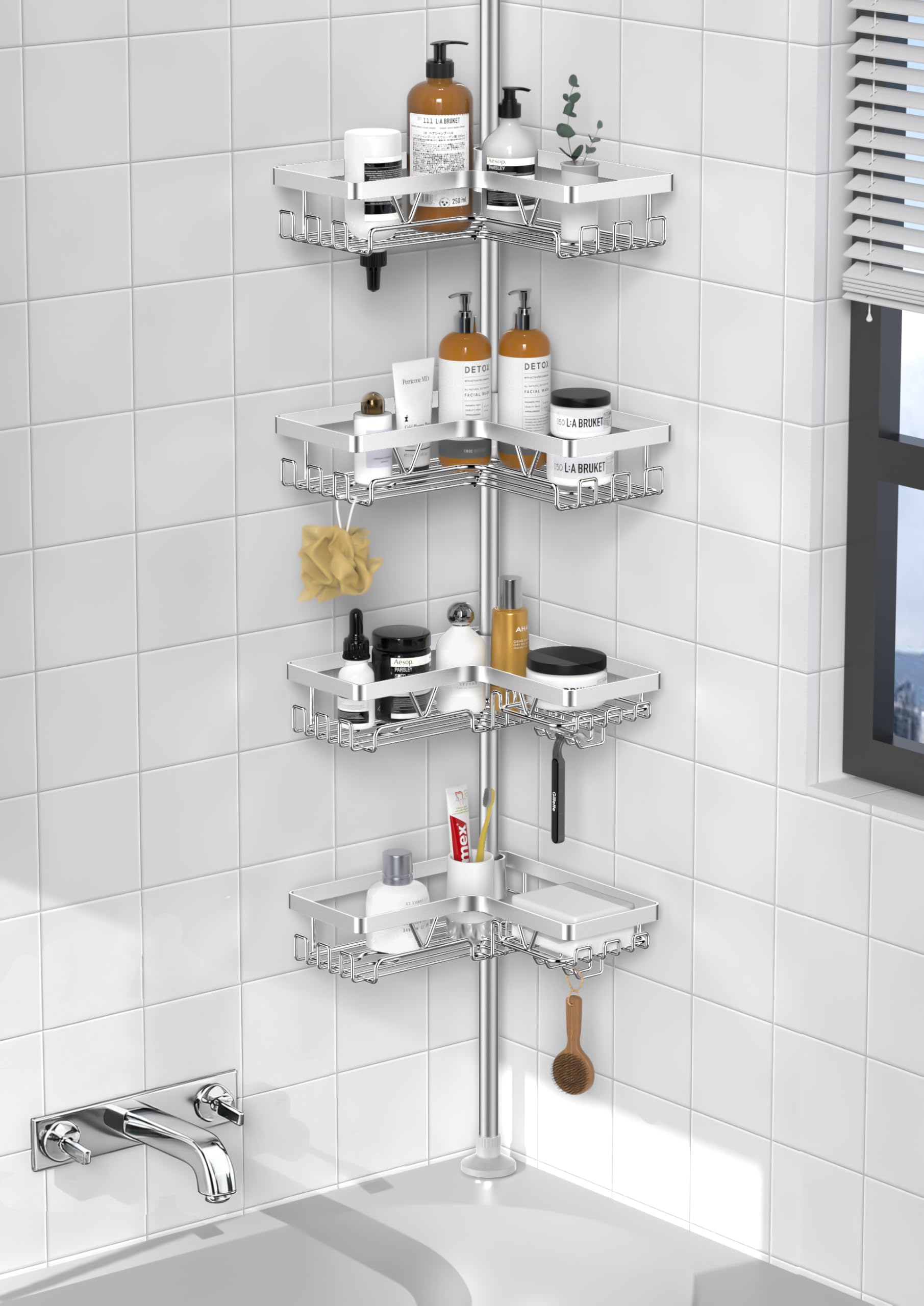 Daoun 4-Tier Shower Caddy Shower Organizer - Corner Standing Tension Pole Adjustable 25-114 2 inches Built in 2