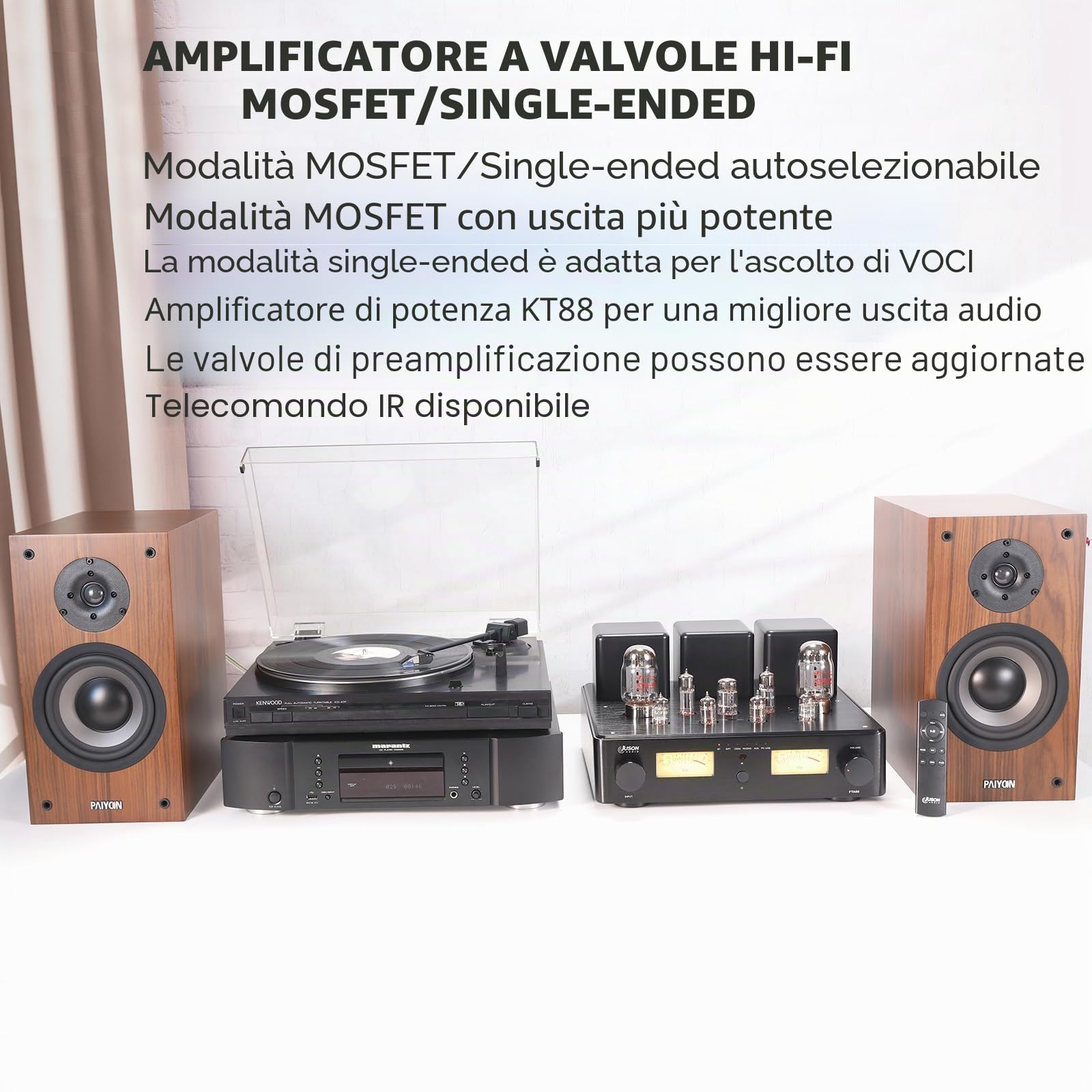Juson Audio FTA88-N KT88 Amplificatore per tubo valvola, classe A, amplificatore a vuoto HiFi con BT 5.4 Mosfet, telecomando a doppia modalità, aptX-HD (FTA88 2025)