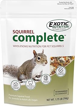 Exotic Nutrition Squirrel Complete 1.75 lb. - Healthy Natural Food - Nutritional Diet for Pet & Captive Squirrels - Ground, Grey, Flying Squirrels, Chipmunks