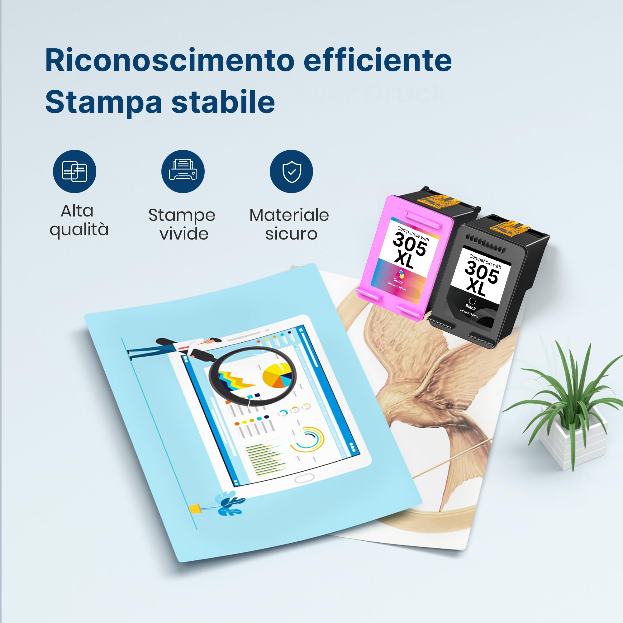 305 XL 305XL per Cartucce HP 305 XL Nero e Colore per DeskJet 2820e 2720e 2800e 2720 2700 2823e 2723e 2710 DeskJet Plus 4120e 4220e 4100 4130e Envy 6020e 6420e 6000 6120e 6032 6020 6430e (2-Pack)