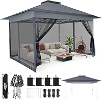 Vista 68 de COBIZI 10x10 Gazebos desplegables en oferta 11x11 Tienda de campaña con toldo fácil de montar al aire libre, Gazebo impermeable portátil