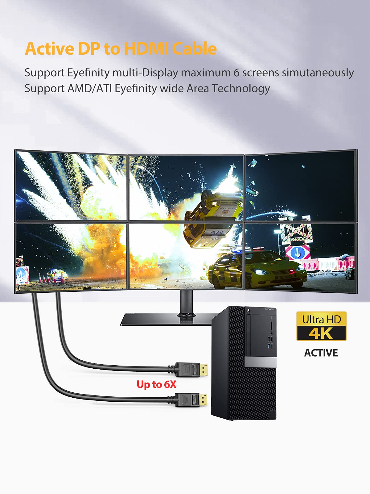 CableCreation 6 Pieds DisplayPort vers HDMI, plaqué or DP vers HDMI, 4K et 3D Audio / Video Converter, 1,83m / Noir