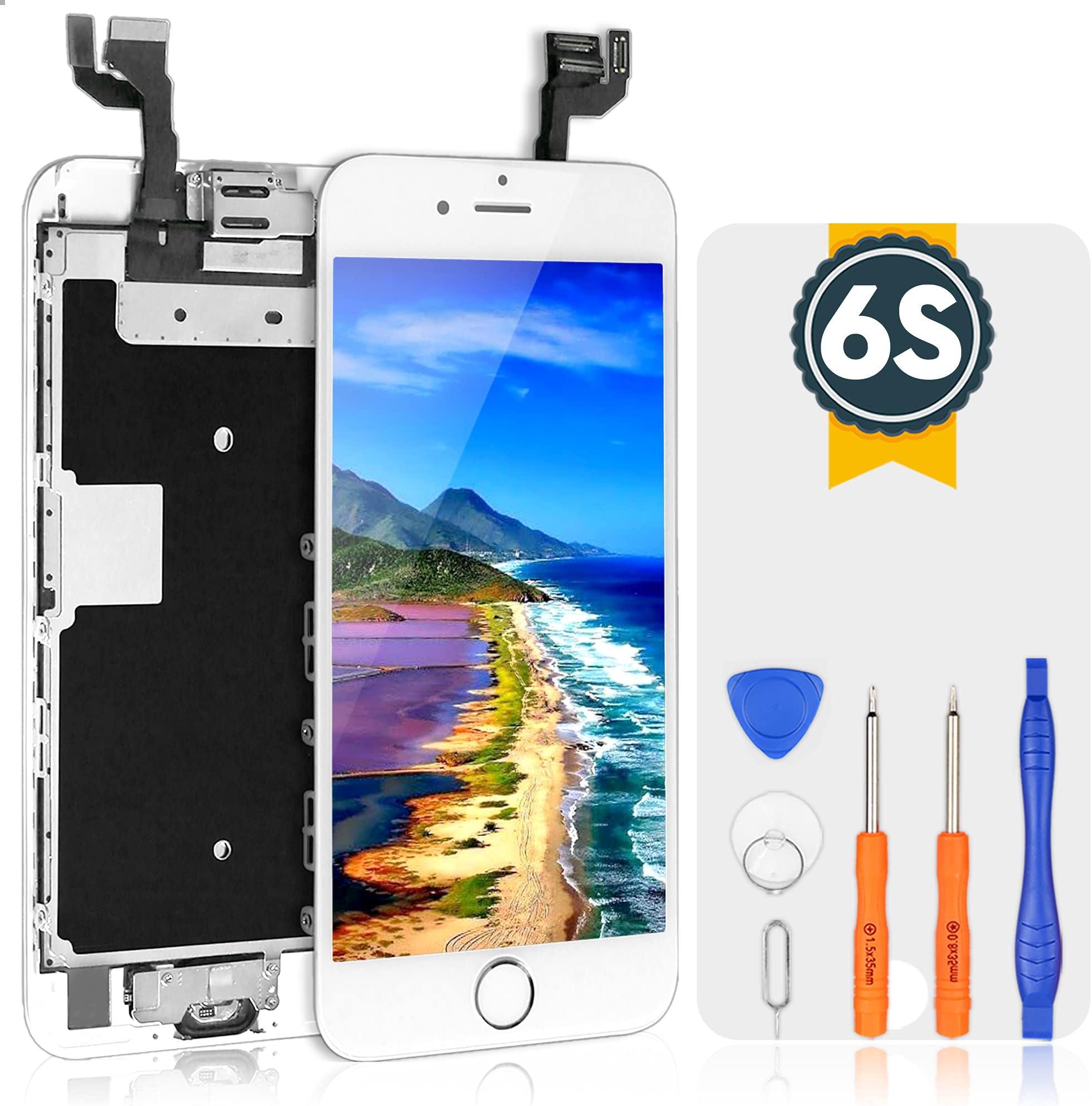 bokman for iPhone 6s White Screen Replacement Parts Full Display Assembly with Home button, Earpiece Speaker and Front Facing Camera Pre-assembled