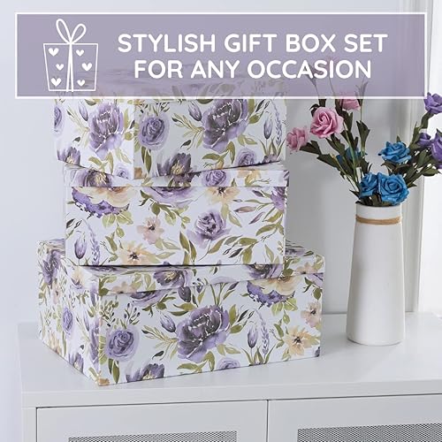 Miniatura 7 de Soul & Lane Cajas de almacenamiento decorativas de cartón con tapas para decoración del hogar - Purple Passion - Juego de 3 cajas de regalo grandes
