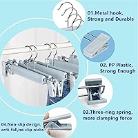 Vista 4 de Paquete de 20 perchas para faldas con clips ajustables antióxido para pantalones, faldas, perchas para ropa, azul claro