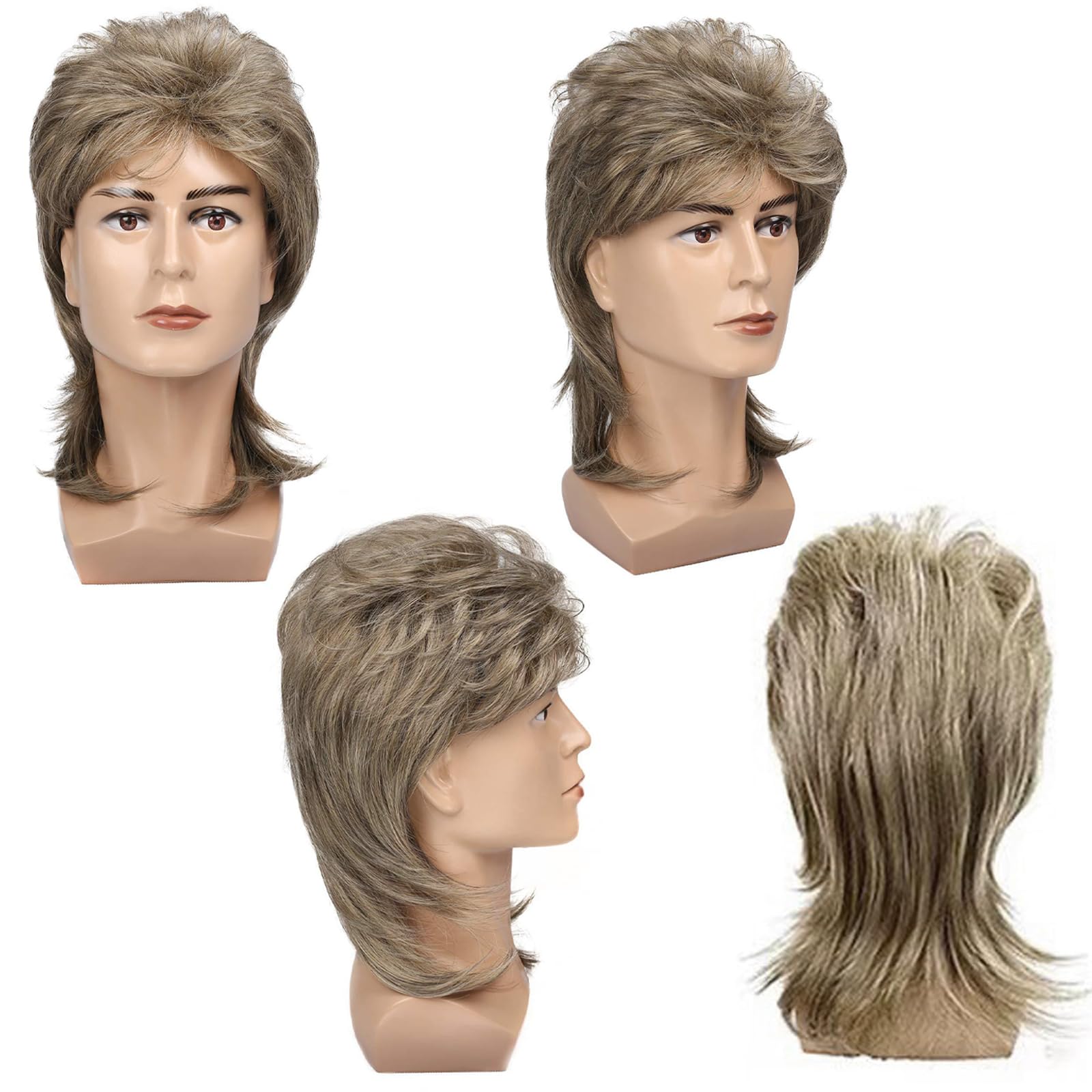 Peluca Hombre Peluca Mullet Años 80 + Gafas - Disfraz Rockero/Hippie Para  Fiestas Pelucas Años 80 Mujer, image size:1600x1600