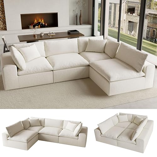 130" Modern Boneless Cloud Couch, Modular Sectional Couches for Living