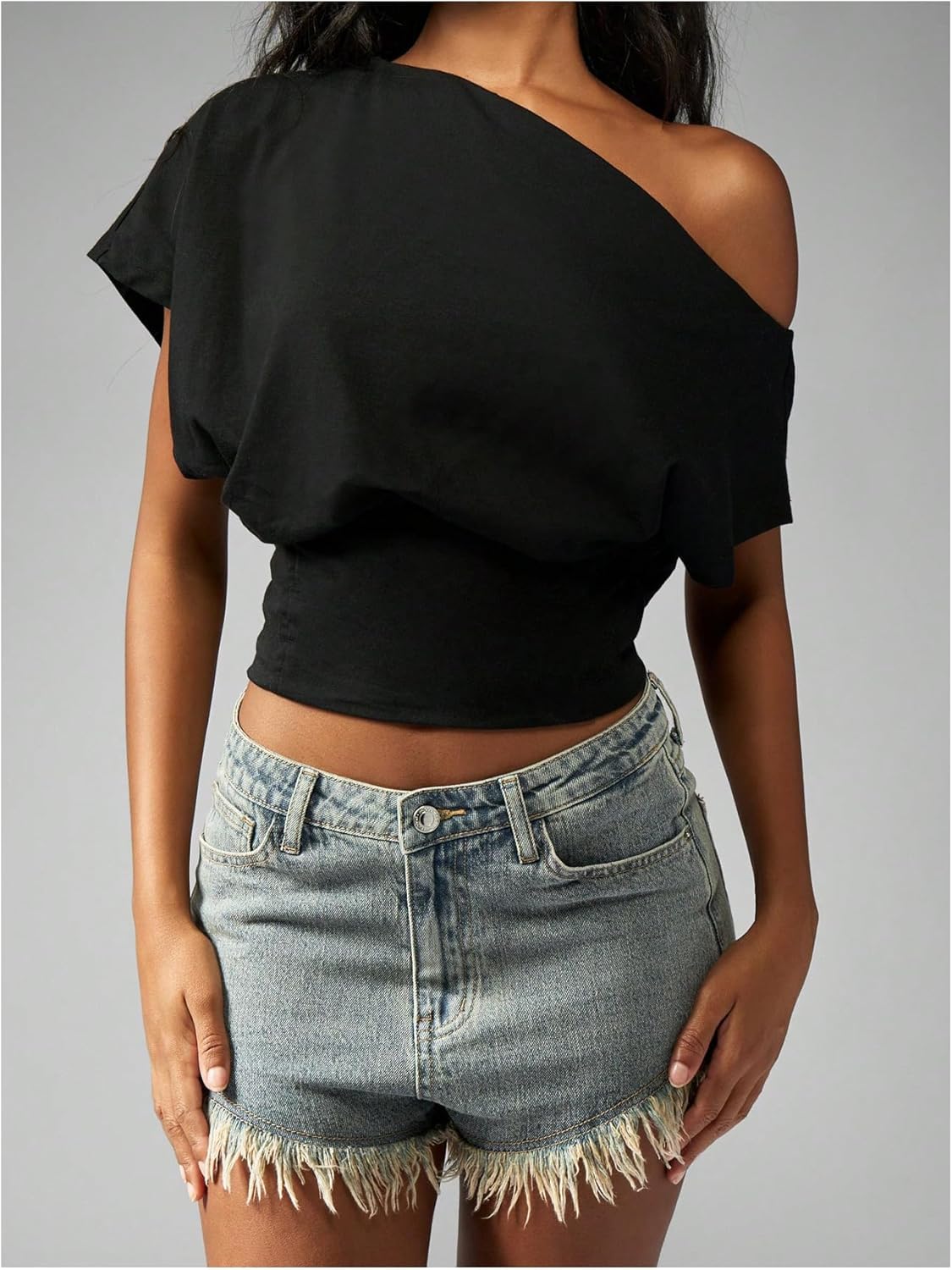 MakeMeChic Women's Off The Shoulder Tops Y2k T Shirt Short Sleeve Going Out Crop Tops - Image 4