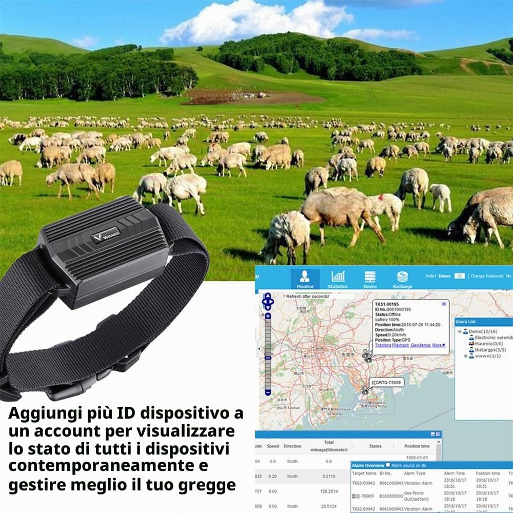 TKMARS Localizzatore GPS 4G (collare) Adatto per Cani/CamMelli Localizzatore GPS Impermeabile IP66 Riproduzione Percorso Storico Tempo realeSenza Abbonamento Grandi Animali (TK935)
