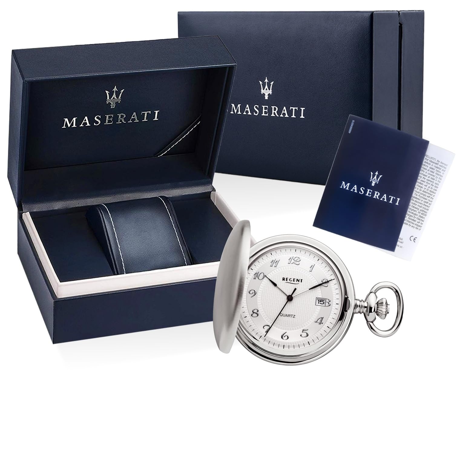 Regent Reloj de Bolsillo para Hombre Savonnette Tapa abatible 43 mm Diámetro Cuarzo Esfera Blanca con Fecha