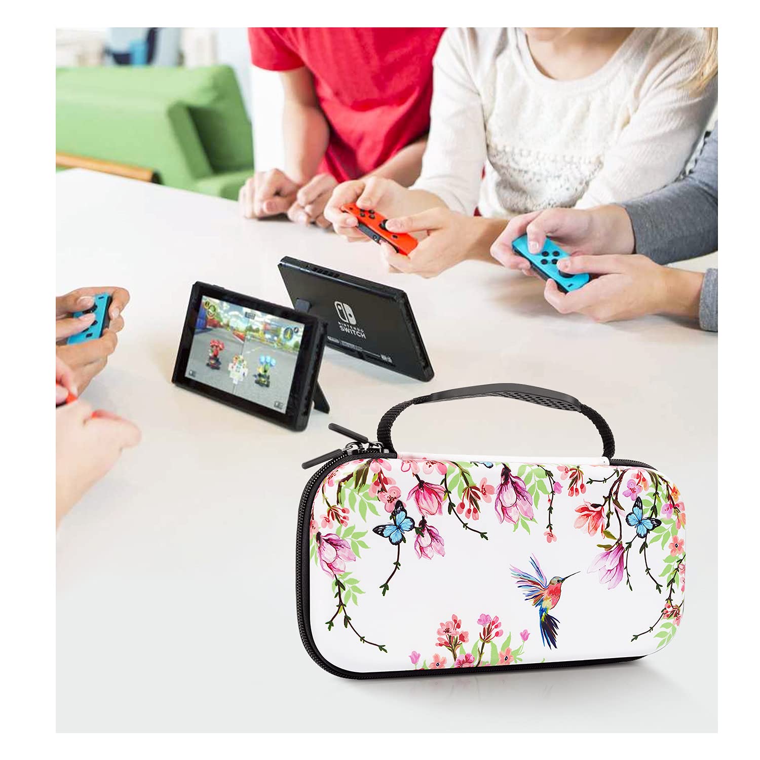 Custodia per Nintendo Switch, Hummingbird, custodia per Nintendo Switch per donne e ragazze, custodia rigida antiurto con 20 slot per carte di gioco per Nintendo Switch Console Joy-Con e accessori