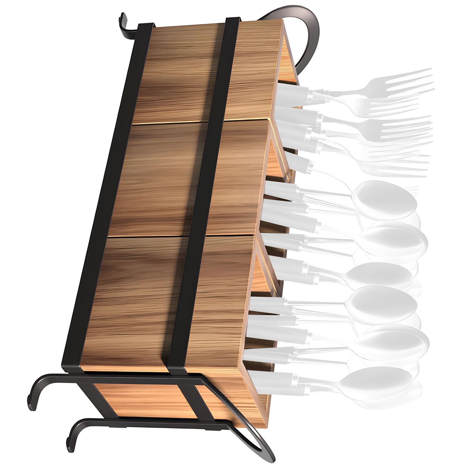 OSNIYAW Wood Utensil Tray with 3 Divider Spaces for Functional Storage of Cooking Tools on Kitchen Counter Stylish Kitchen Tool Planner