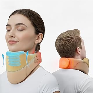 Yunari Cordless Neck Brace for Cervical Spine Posture Correction and Support, Latest Patented Traction Device with Intelligent Adjust and Hot Compress Function, Neck Brace for Men and Women, Beige