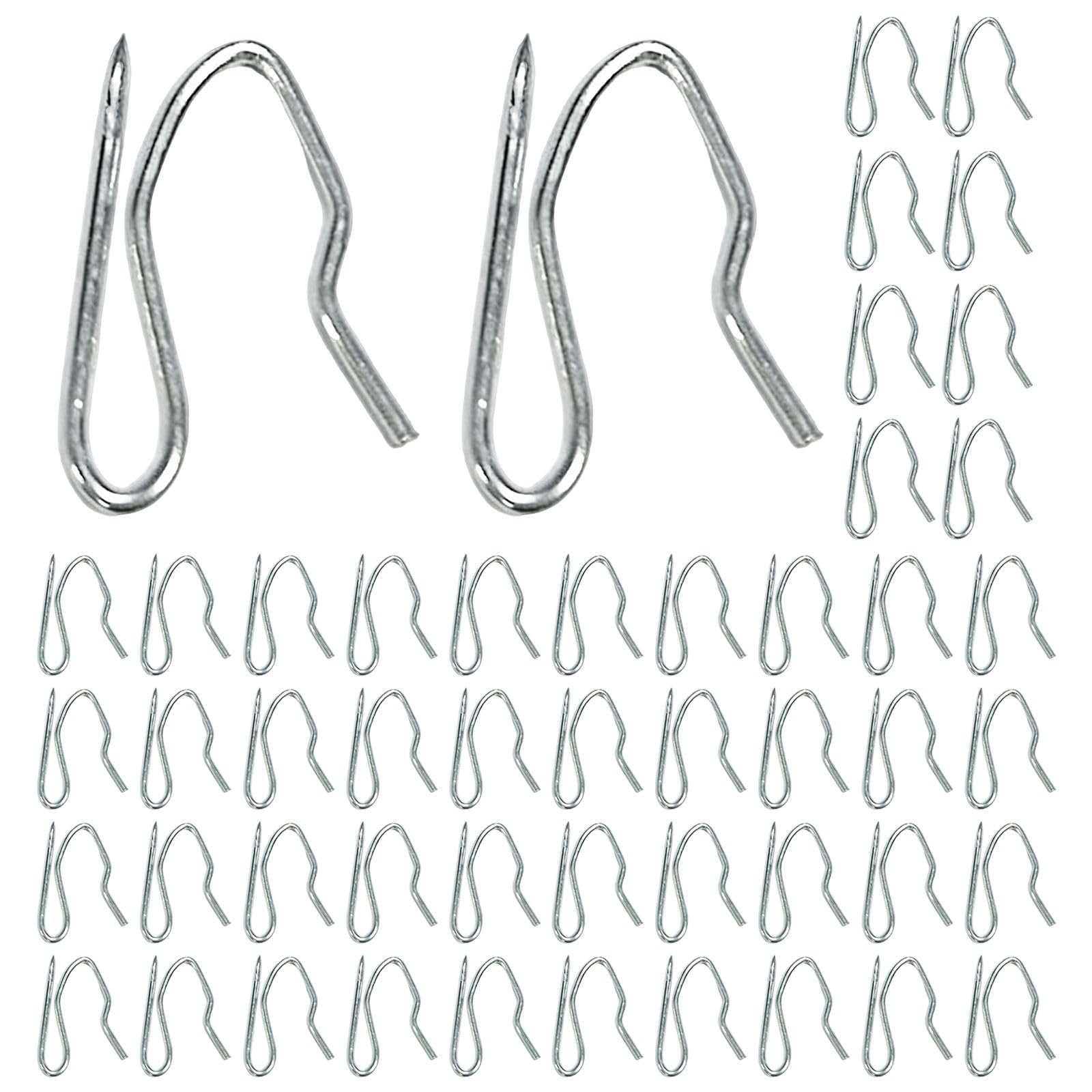 Heavy Duty Zinc Metal Drapery Pin Hooks (50 Pack) for Pencil Pleat Curtains