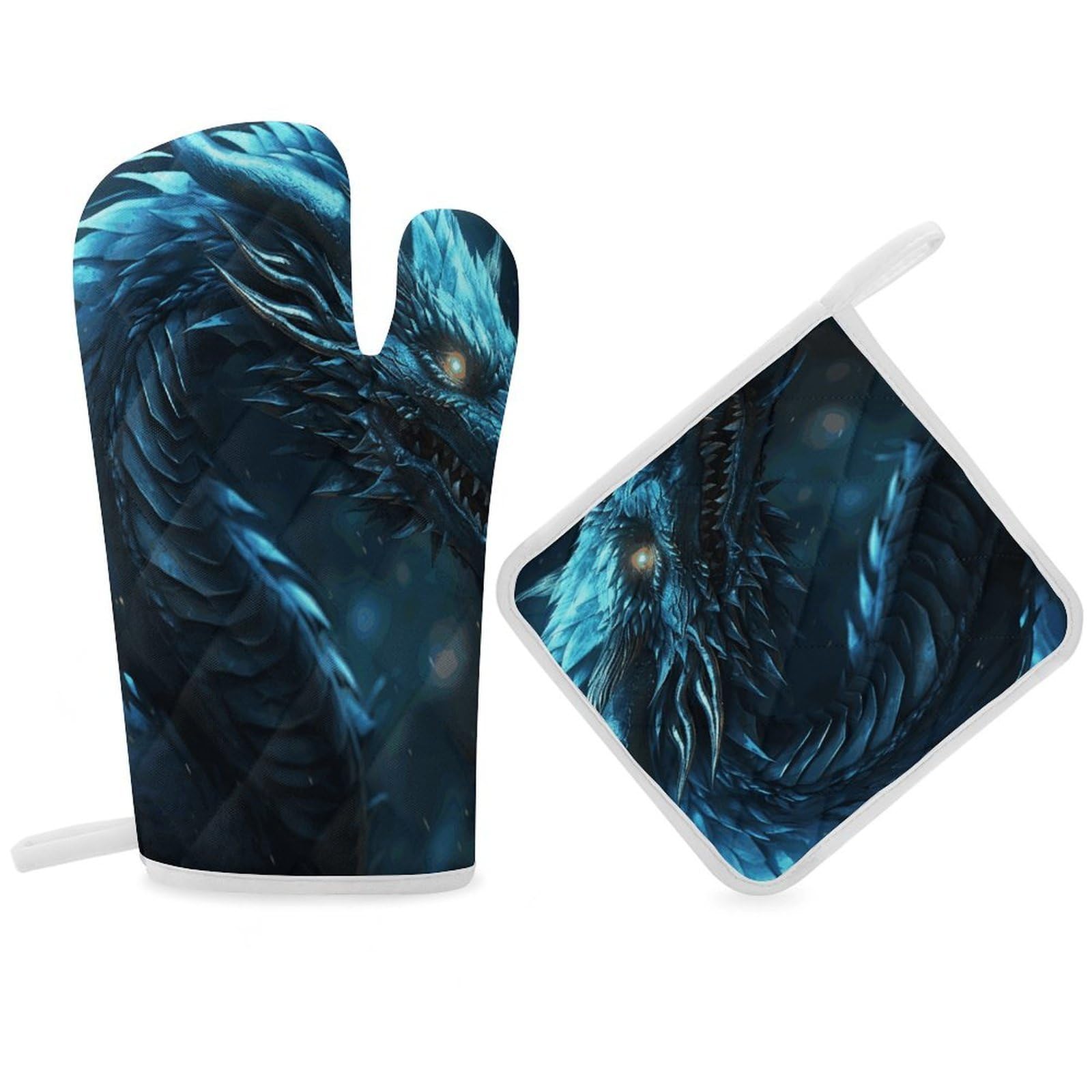 Cyan Dragon Oven Mitt Thick Substantial Heat Insulation Gloves Soft Skin-Friendly Temperature Resistant Oven Mitts for Cooking Lover Cooks