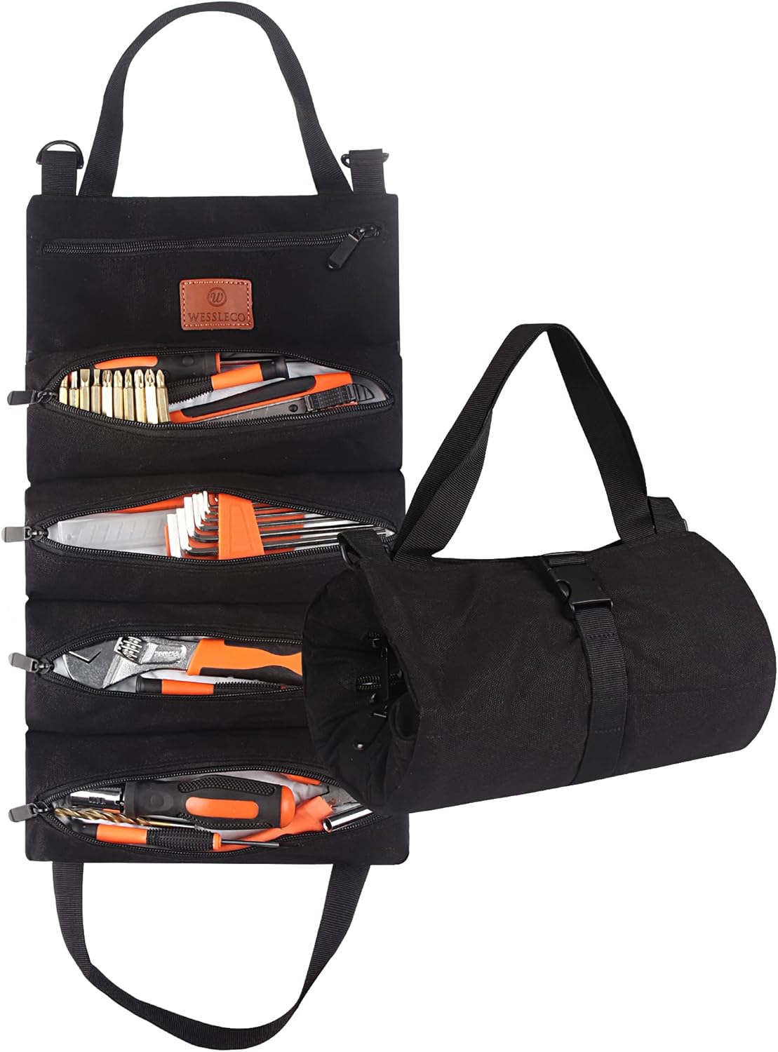 Wessleco Roll Up Tool Bag, 16OZ Canvas Wrench Roll Up Pouch Multi