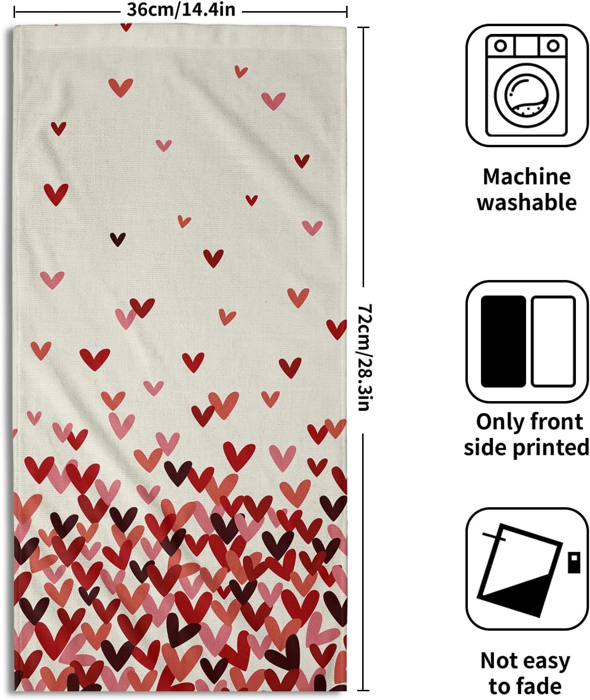 Pink Red Love Heart Hand Towels Pack of 2 Happy Valentine's Day Fingertip Towels Sweet Romantic Love Holiday Bathroom Towels Soft Fast Drying Face Towel for Kitchen Spa Gym 28.3x14.4 Inch - Image 2