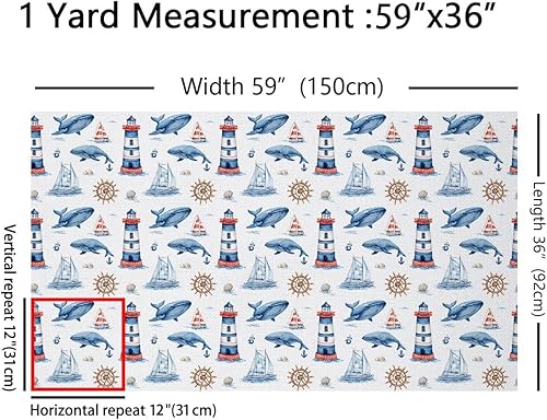 Miniatura 2 de Feelyou Tela náutica de The Yard, acuarela océano faro velero bajo el agua tema animal tela tapicería para sillas y proyectos de bricolaje caseros,