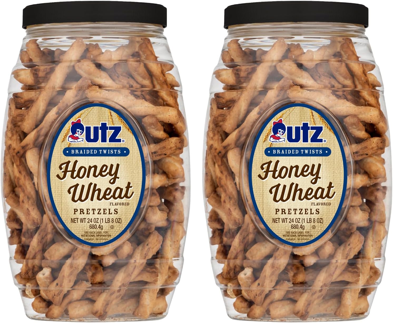 Braided Honey Wheat Pretzel Twists – 24 oz Barrel (2 Count) – Sweet Honey Taste, Thick, Crunchy Pretzel Twists, Perfect for Dipping and Snacks, Zero Cholesterol Snack Food, Brown
