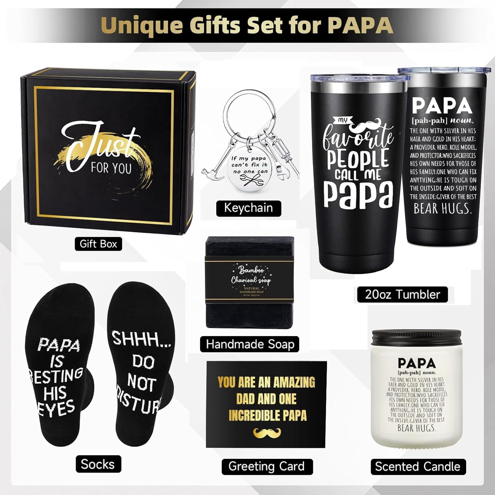 iAOVUEBY Papa Gifts, Fathers Day Gift for Papa/Grandpa, Birthday Gift for Dad, Funny 20oz Insulated Tumbler Cup Sets Present, Best Gifts Ideas for Papas Grandpa Grandparents from Grandkids