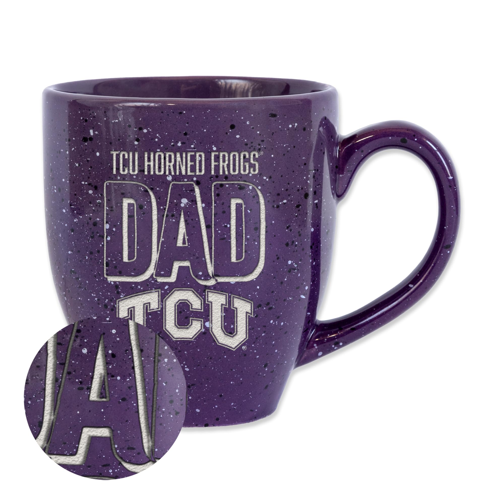 Rico Industries NCAA TCU Horned Frogs Dad Alternate 16 oz Team Color Laser Engraved Speckled Ceramic Coffee Mug