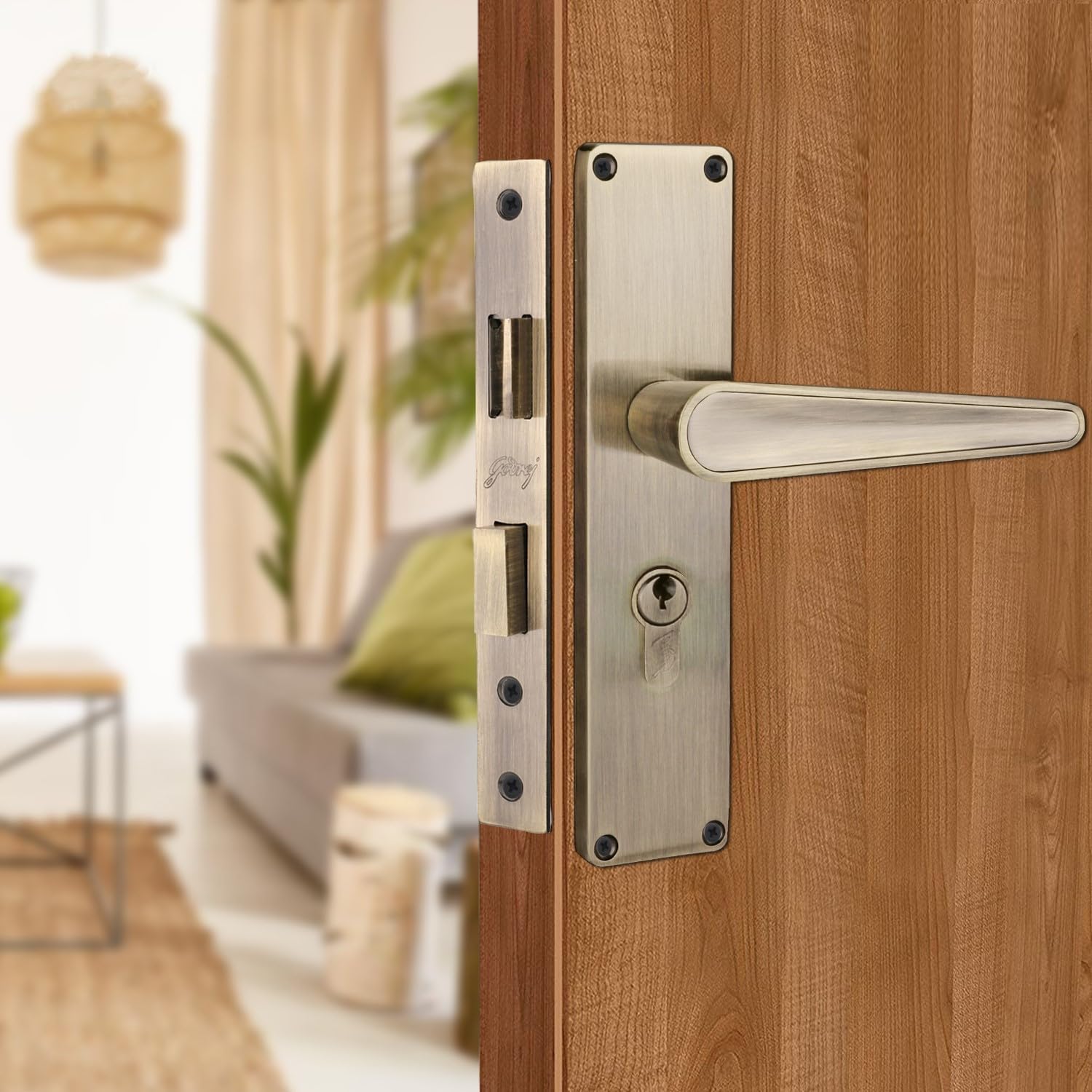 Godrej Mortise Lock I Mortise Door Handle Lock for Main & Internal Door in Residential I NEH 19-1 CK I Antique Brass Finish 20cm / 8 Inches Handle, with Lock Body & 3 Keys|5 Years Warranty