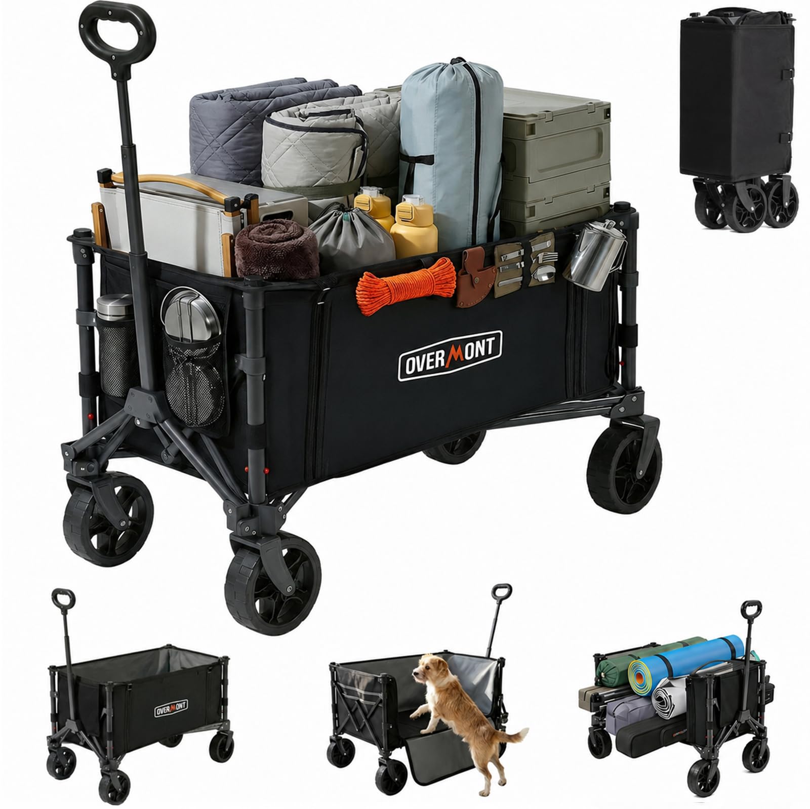 Chariot pliable Overmont 120 L pour le camping et le transport de courses