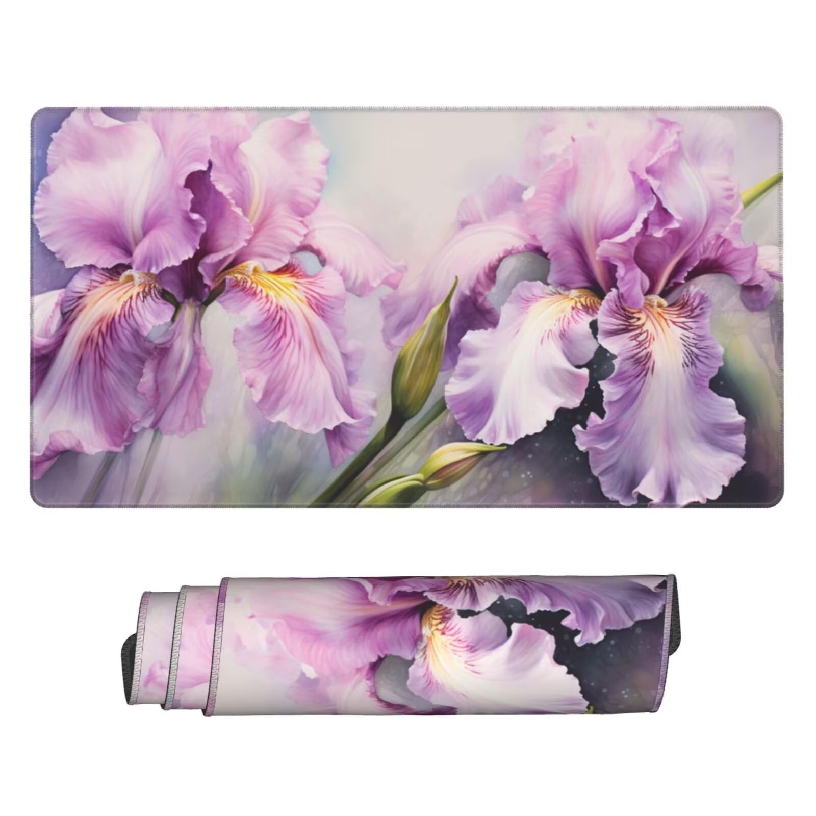 Alfombrilla de Ratón Gaming Grande XXL 1400x600x4mm con Bordes Cosidos, Tela de Micro Tejido, Base de Goma Antideslizante y Mouse Pad, para Teclado Jugadores Escritorio, PC, Oficina Flor Morada Y6540